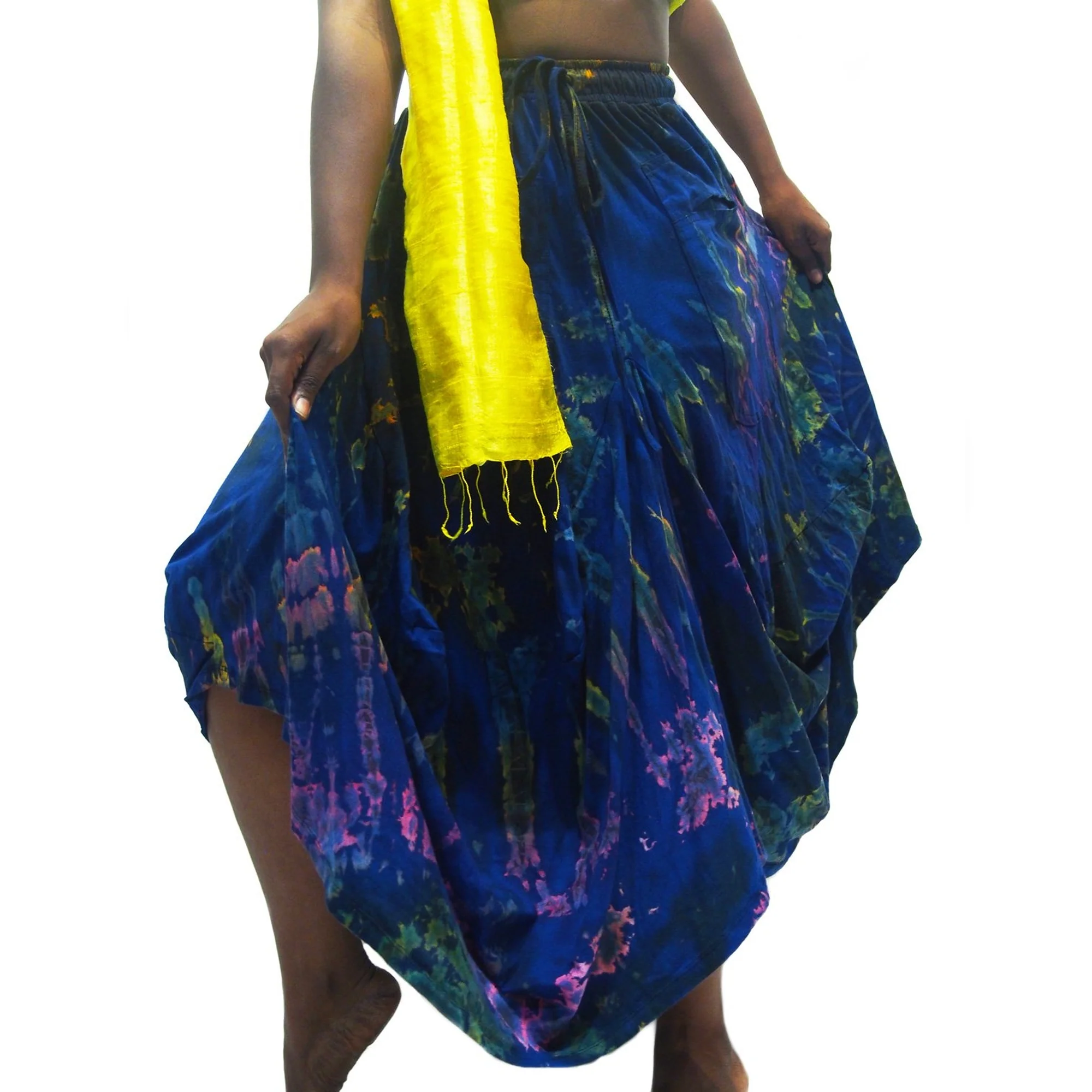 Tie Dye Parachute Skirt Royal Blue With Thai Mixed Colors 100% Silk Shawls 8 EACH PIECE SOLD SEPARATELY - Image 3