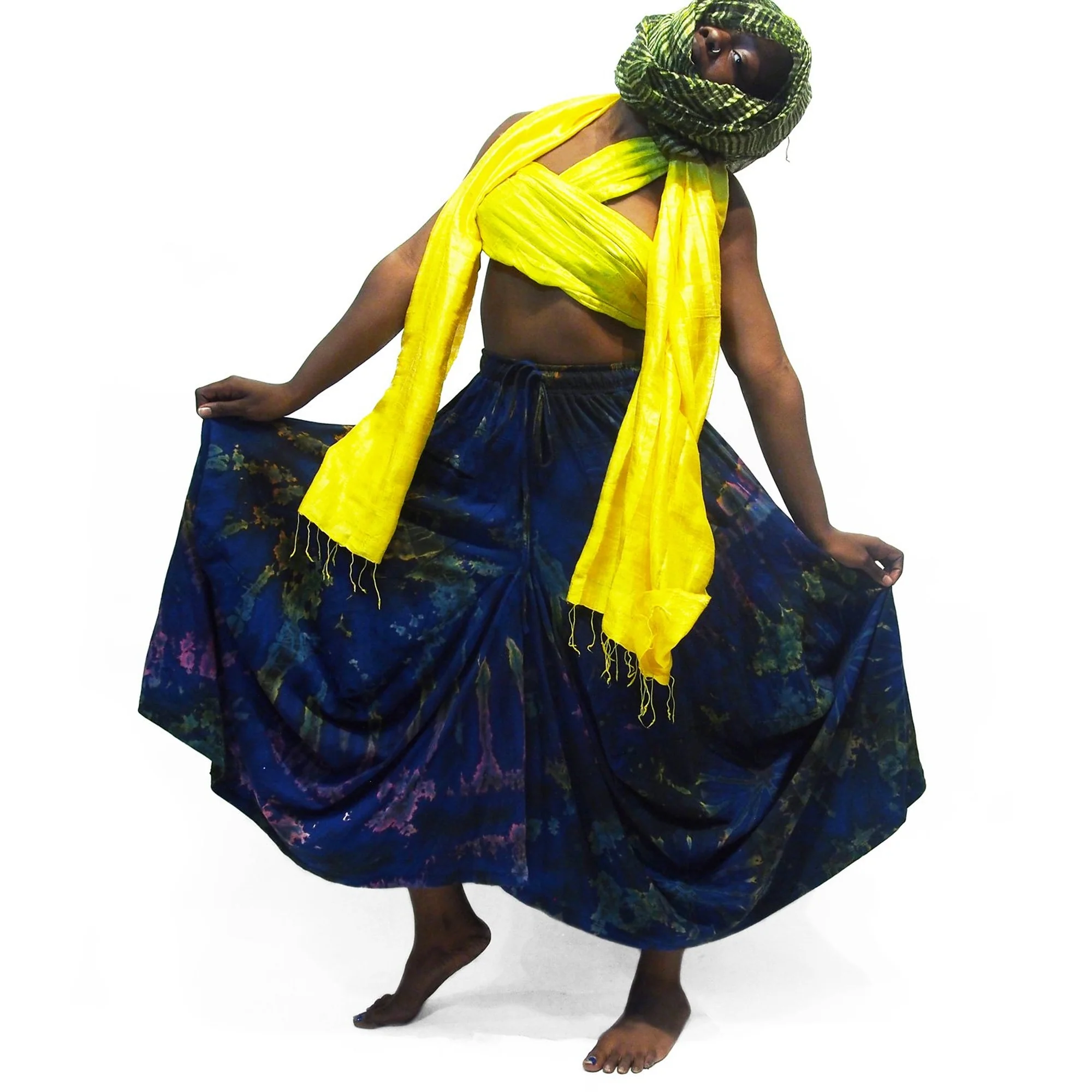 Tie Dye Parachute Skirt Royal Blue With Thai Mixed Colors 100% Silk Shawls 8 EACH PIECE SOLD SEPARATELY - Image 5