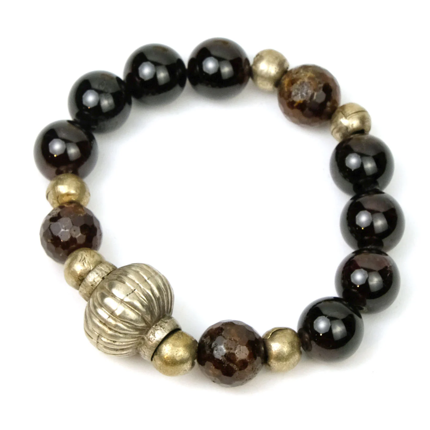 Garnet Stretch Bracelet with Coin Silver Accent Beads - Image 3