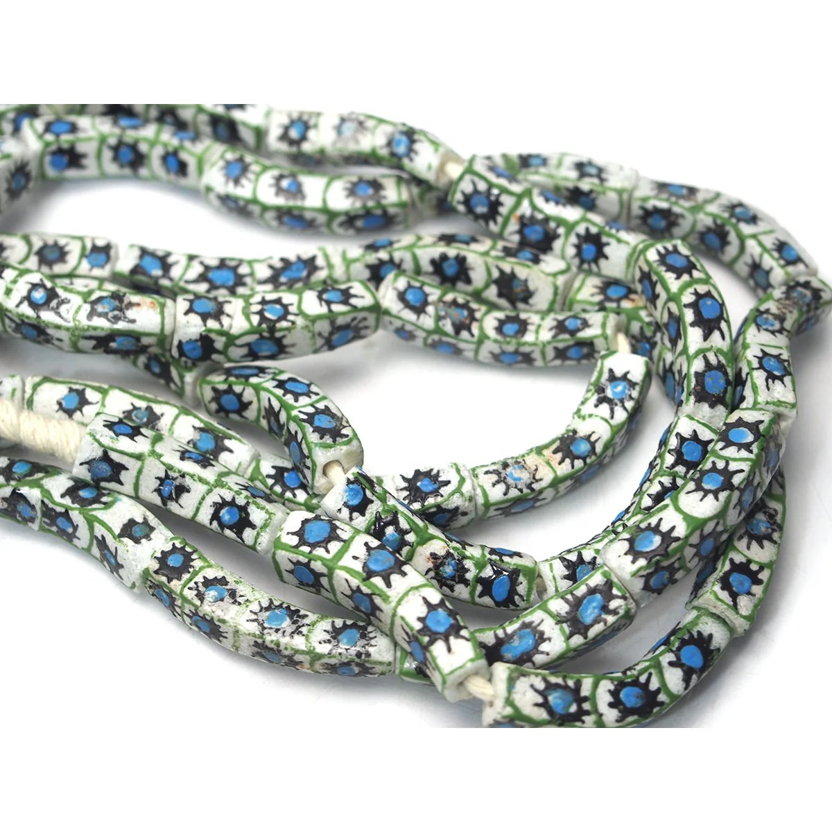 Ghana Powder Glass Delft Blue Style Elbow Millefiori Beads - Image 3