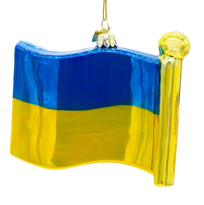 We Stand With Ukraine Glass Flag Ornament - Image 3