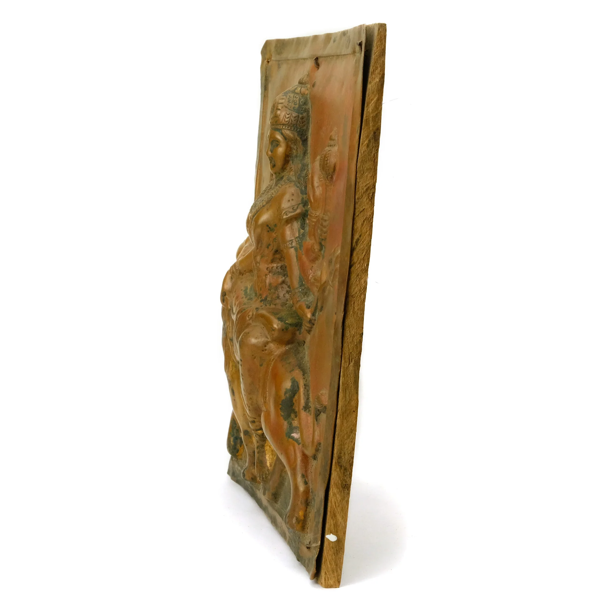 Goddess Durga Ambe Sherawali Mata on Lion Antique Old Copper Hindu Plaque #5 - Image 2