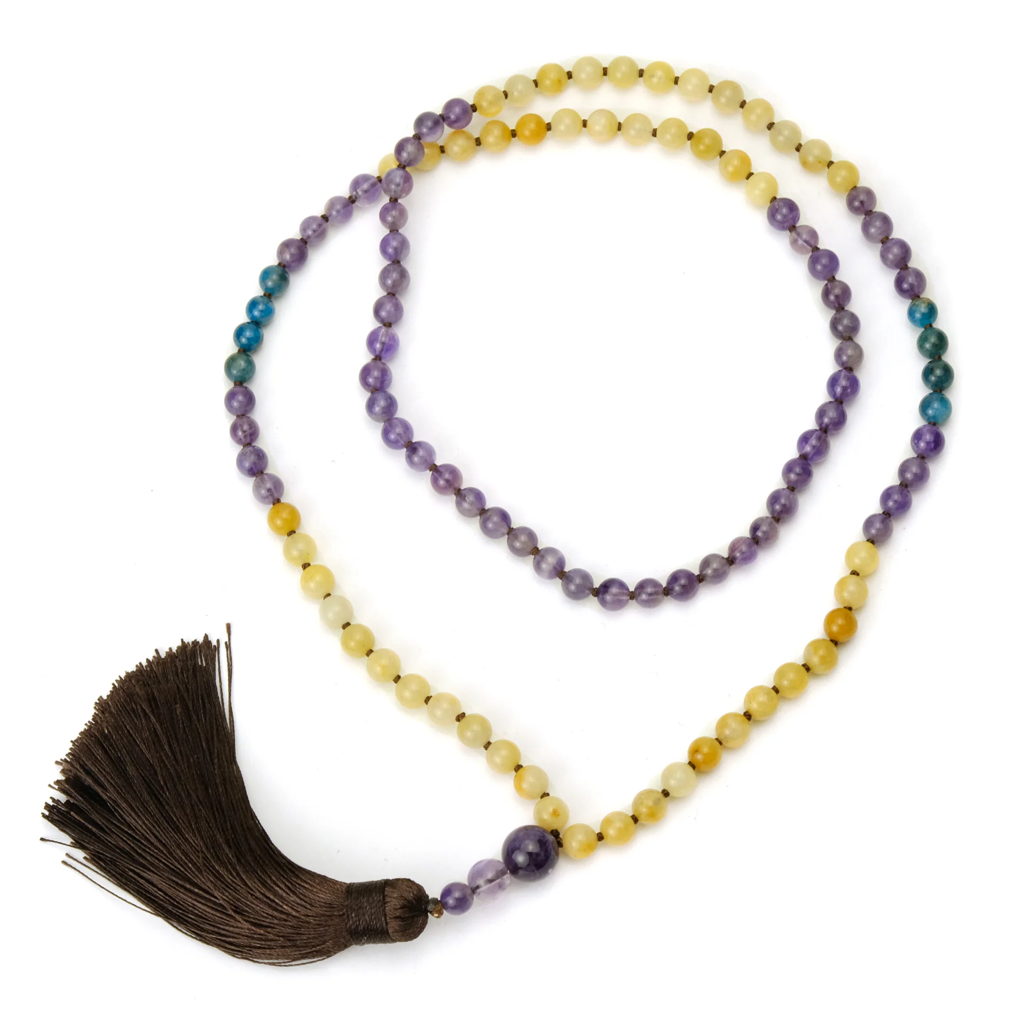 Gold Aventurine, Amethyst and Apalite 6mm Knotted Mala with Silk Tassel #101 - Image 2