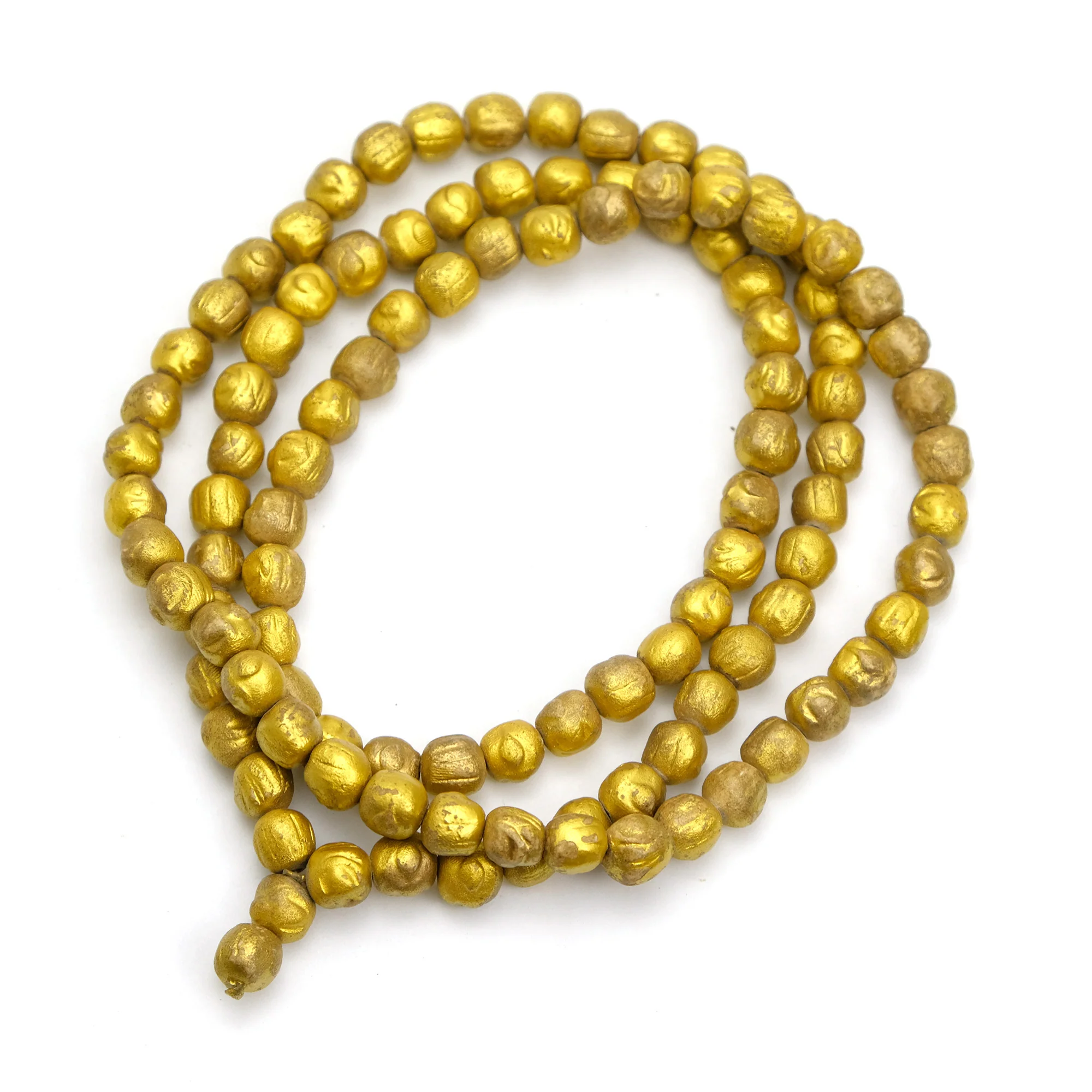 Hand Cast Clay Buddha Gold Leaf 108 Bead Mala 9mm - Image 2