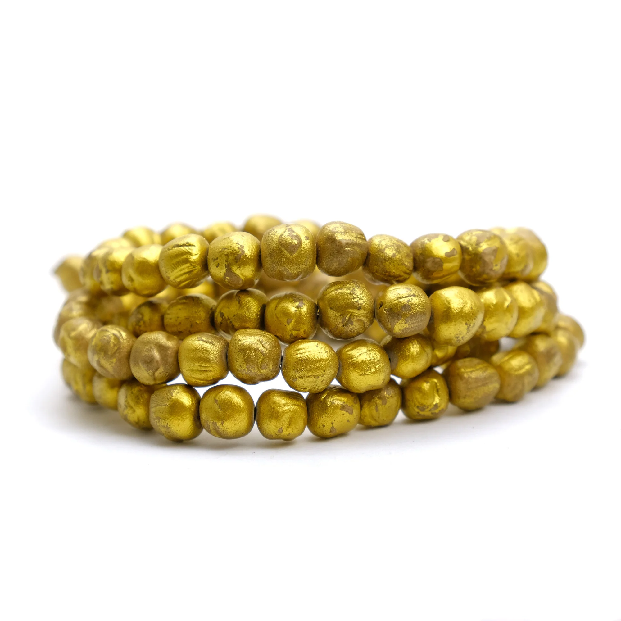 Hand Cast Clay Buddha Gold Leaf 108 Bead Mala 9mm - Image 3