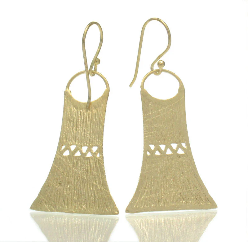 Gold Plated Over Sterling Silver Bamboo Hut Earrings - Image 2