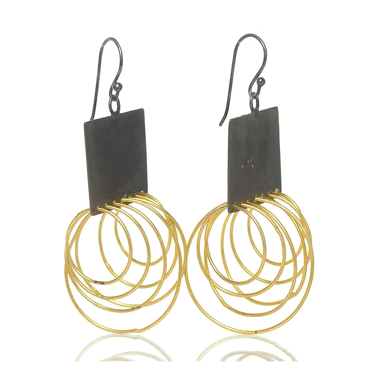 Gold Plated/Sterling Silver Curly Square Earrings - Image 2