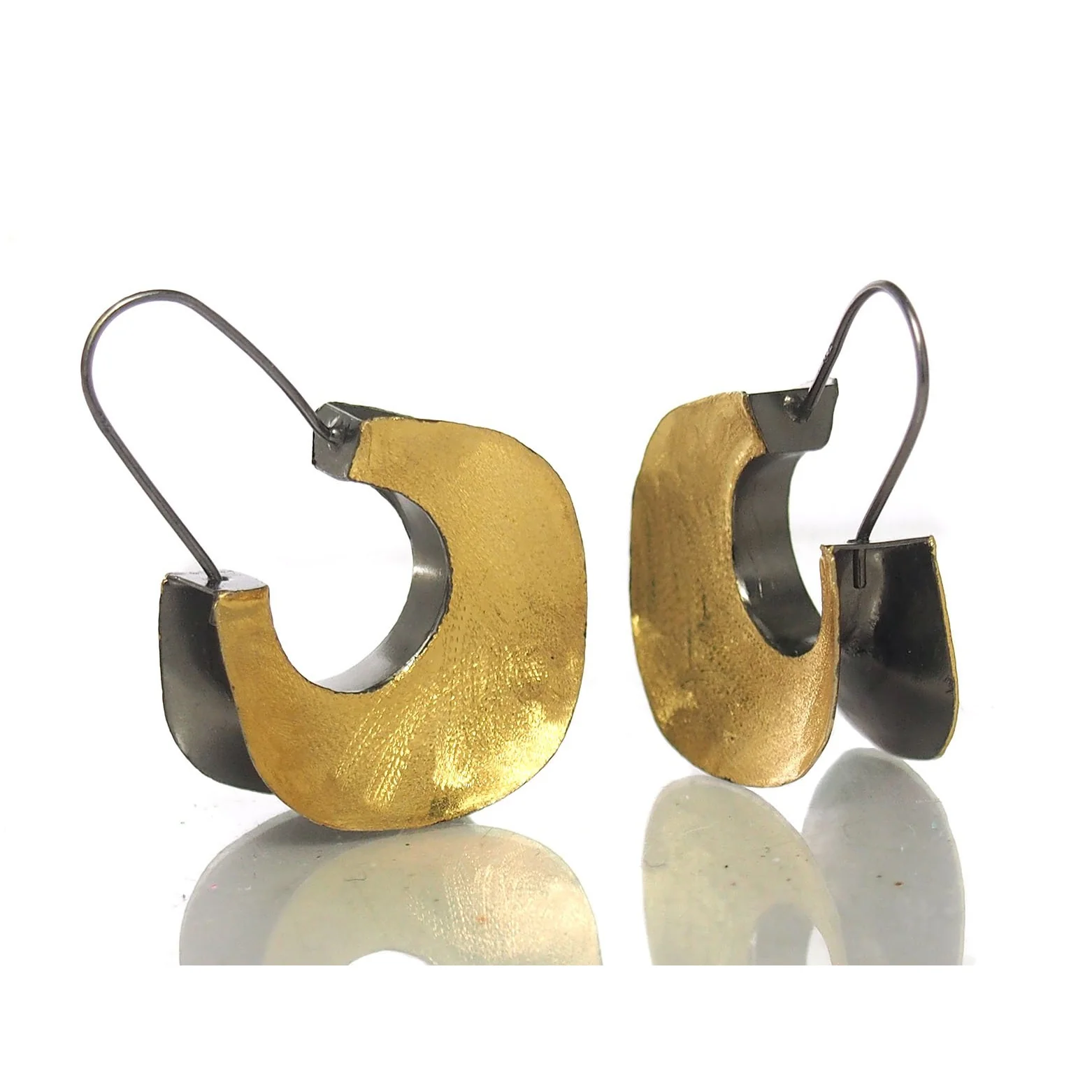 Gold Vermeil over Sterling Silver Two Toned "Fulani Style" Brushed Earrings - Image 2