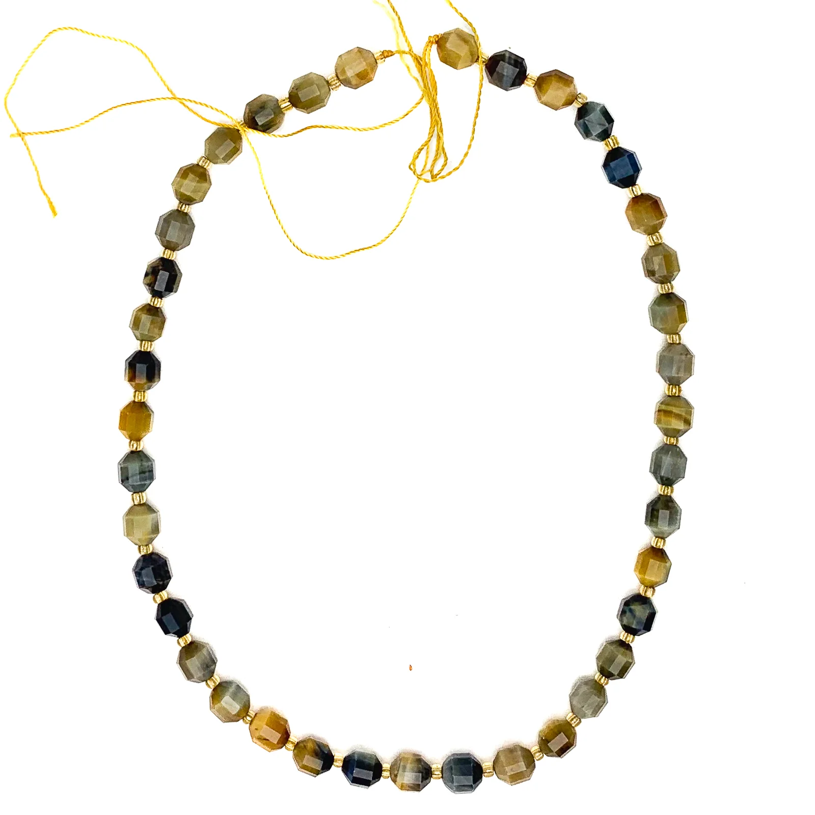 Golden / Blue Tigers Eye 7mm Faceted Drums Bead Strand - Image 2