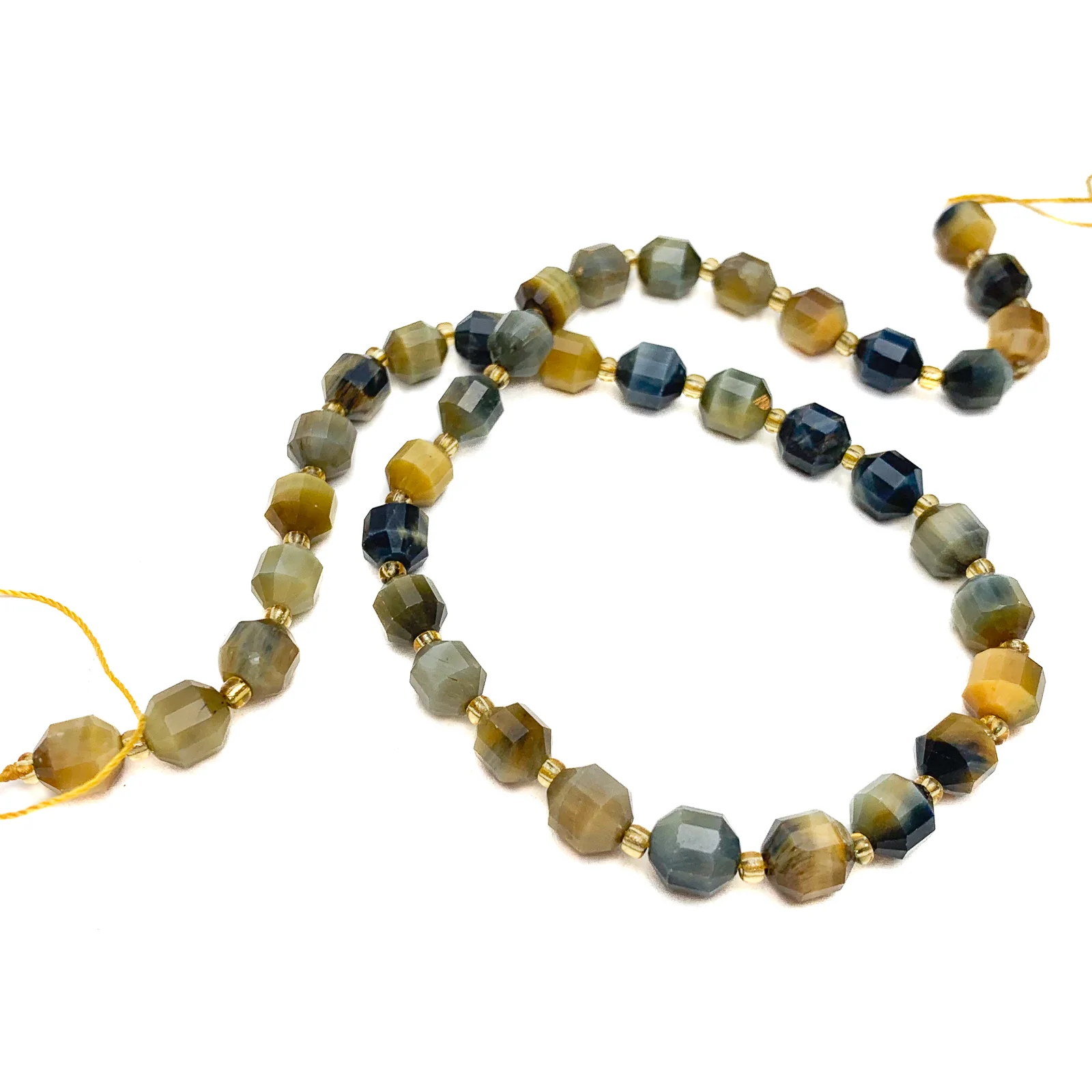Golden / Blue Tigers Eye 7mm Faceted Drums Bead Strand - Image 3