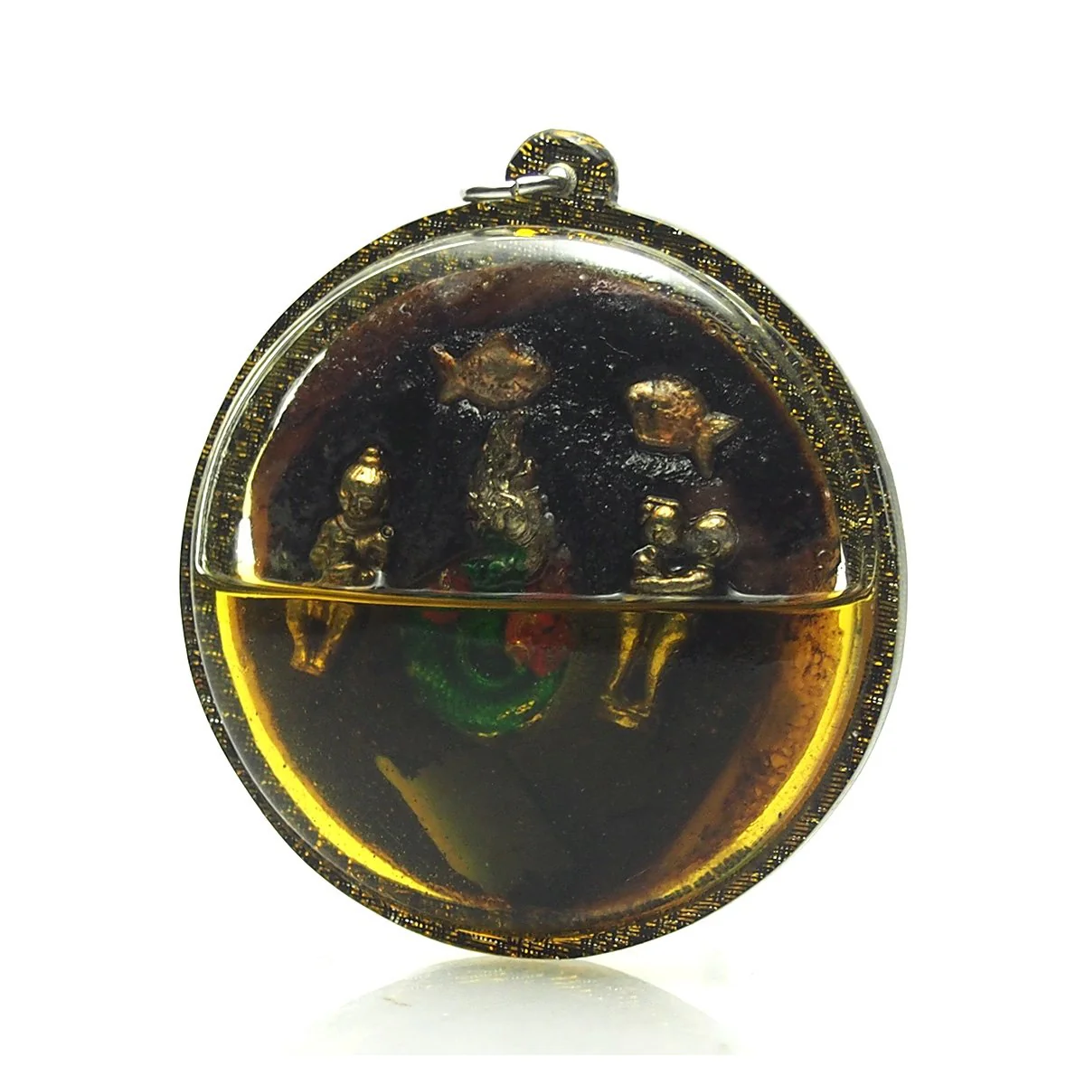 Golden Boy Riding Fish Thai Amulet Pendant - Image 2