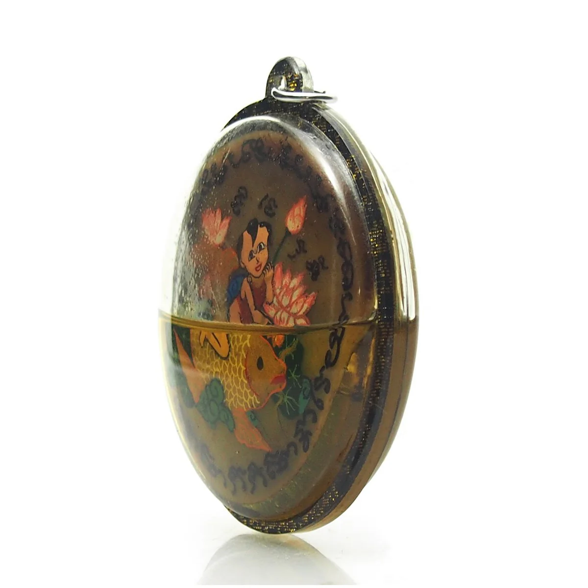 Golden Boy Riding Fish Thai Amulet Pendant - Image 3