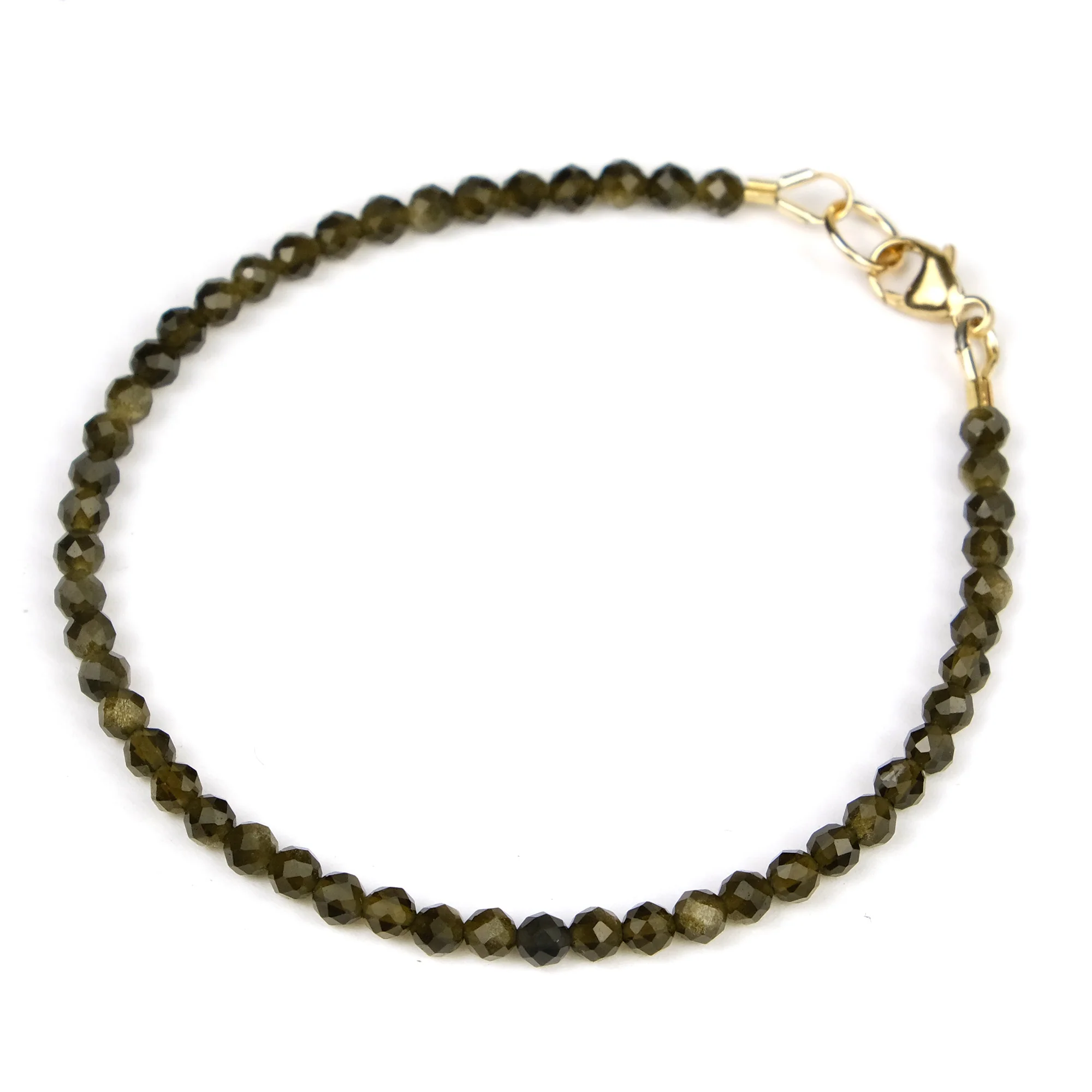 Golden Obsidian 3mm Faceted Round Bracelet with Gold Filled Trigger Clasp - Image 2