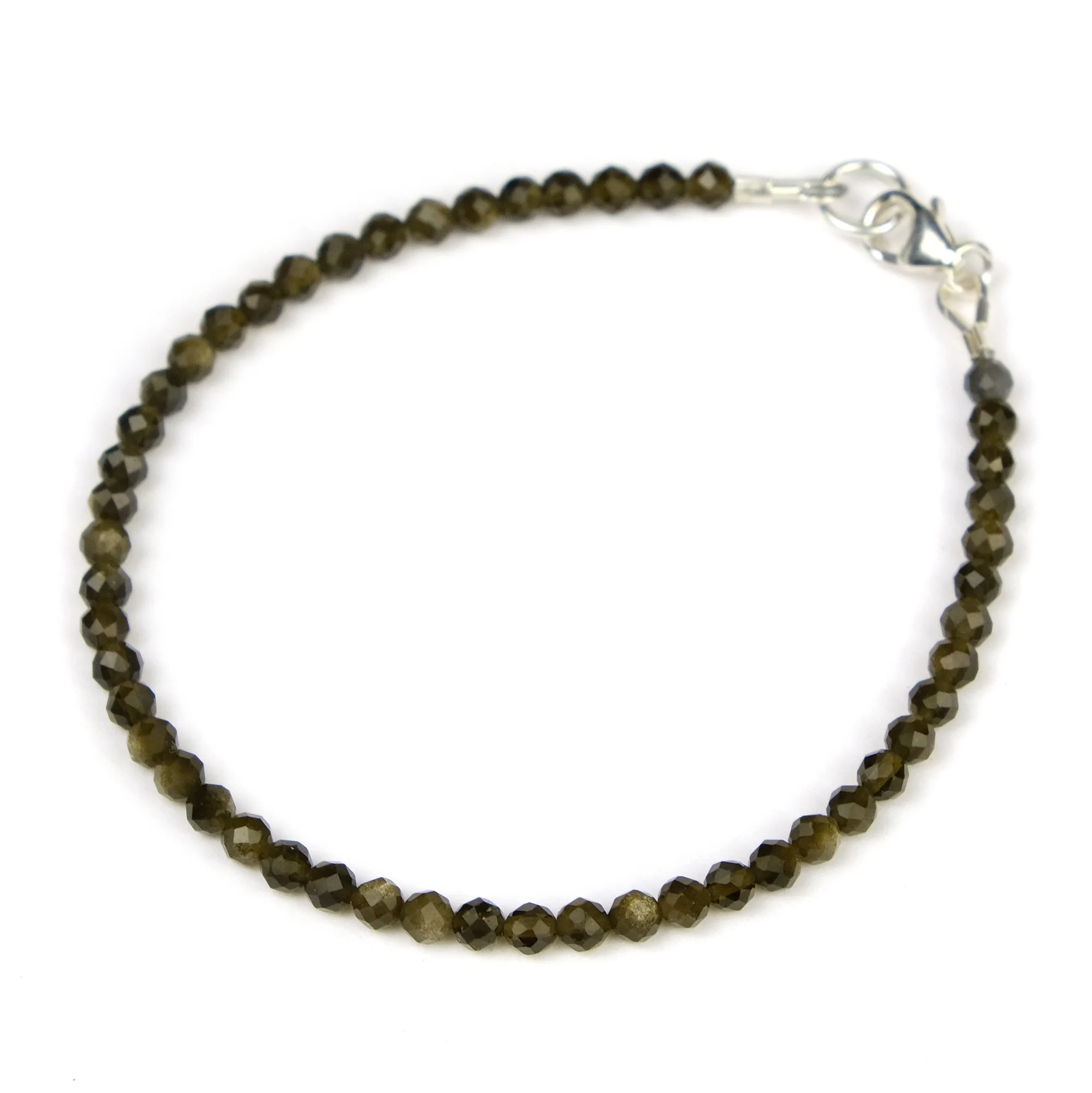 Golden Obsidian 3mm Faceted Round Bracelet with Sterling Silver Trigger Clasp - Image 2