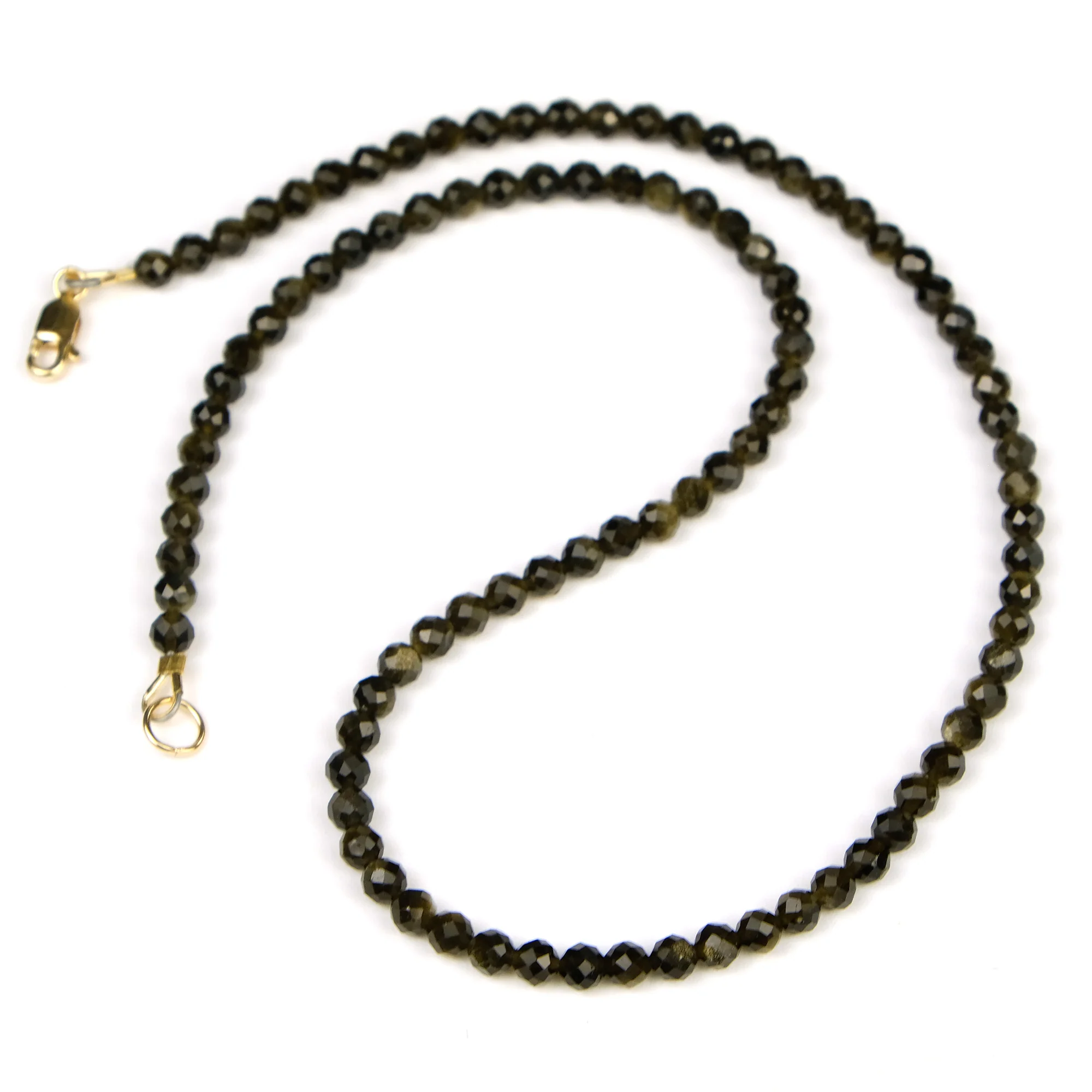Golden Obsidian 4mm Faceted Round Necklace with Gold Filled Lobster Clasp - Image 2