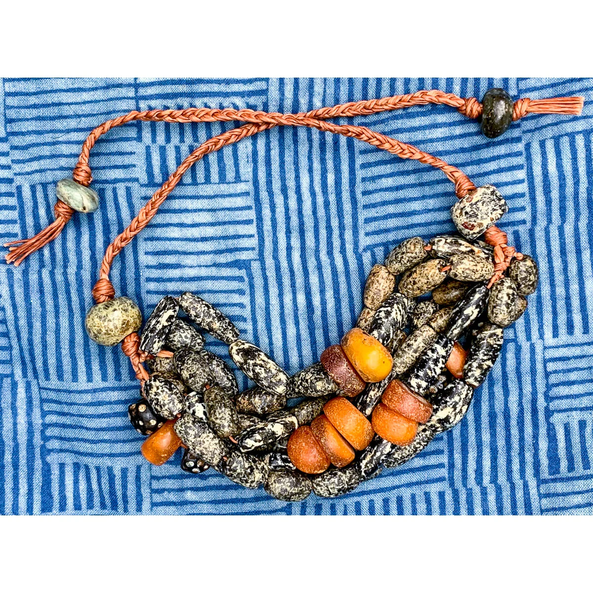 Dogon Gneiss/ Granite with Fulani Dowry Amber 8 Strand Bracelet - Image 2