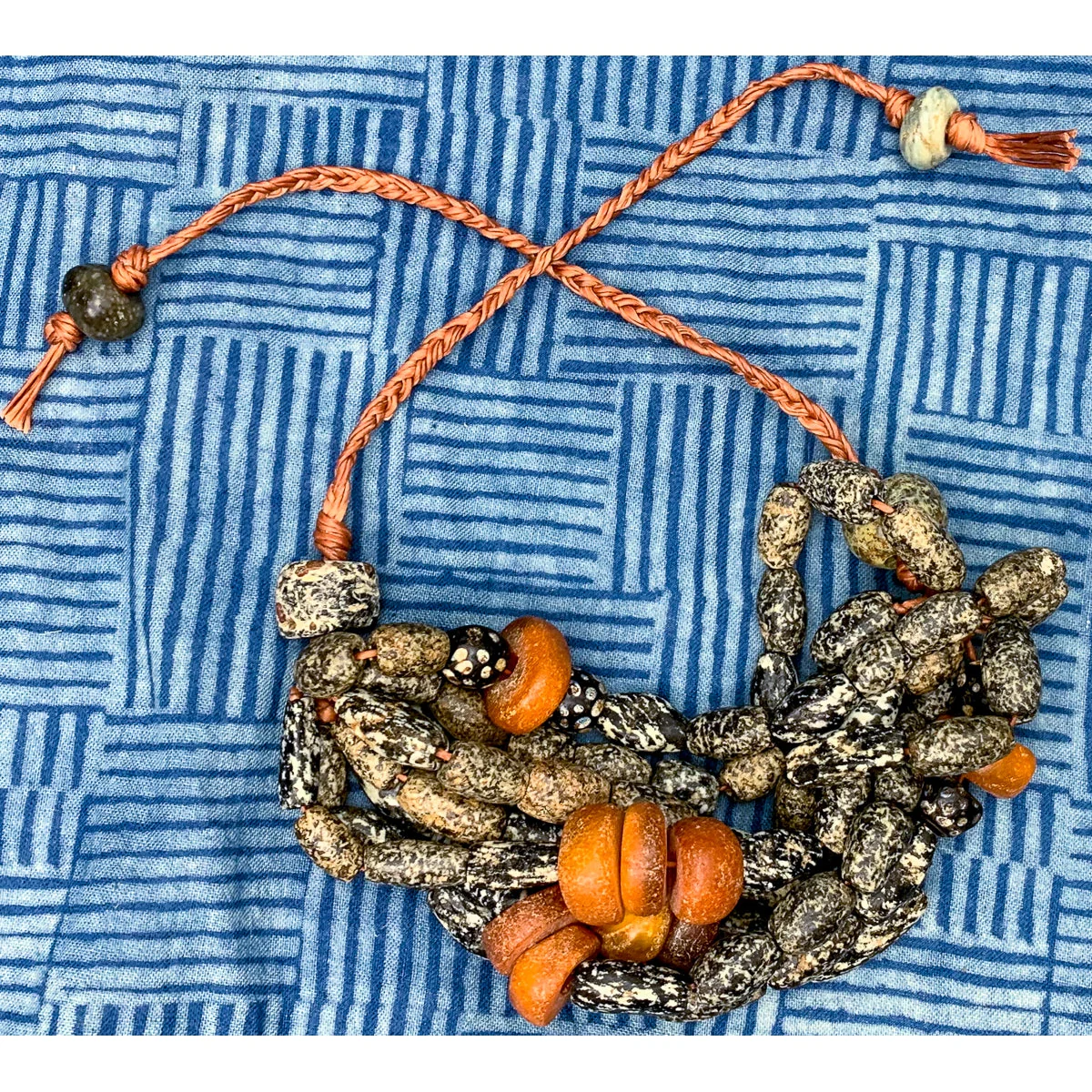Dogon Gneiss/ Granite with Fulani Dowry Amber 8 Strand Bracelet - Image 3