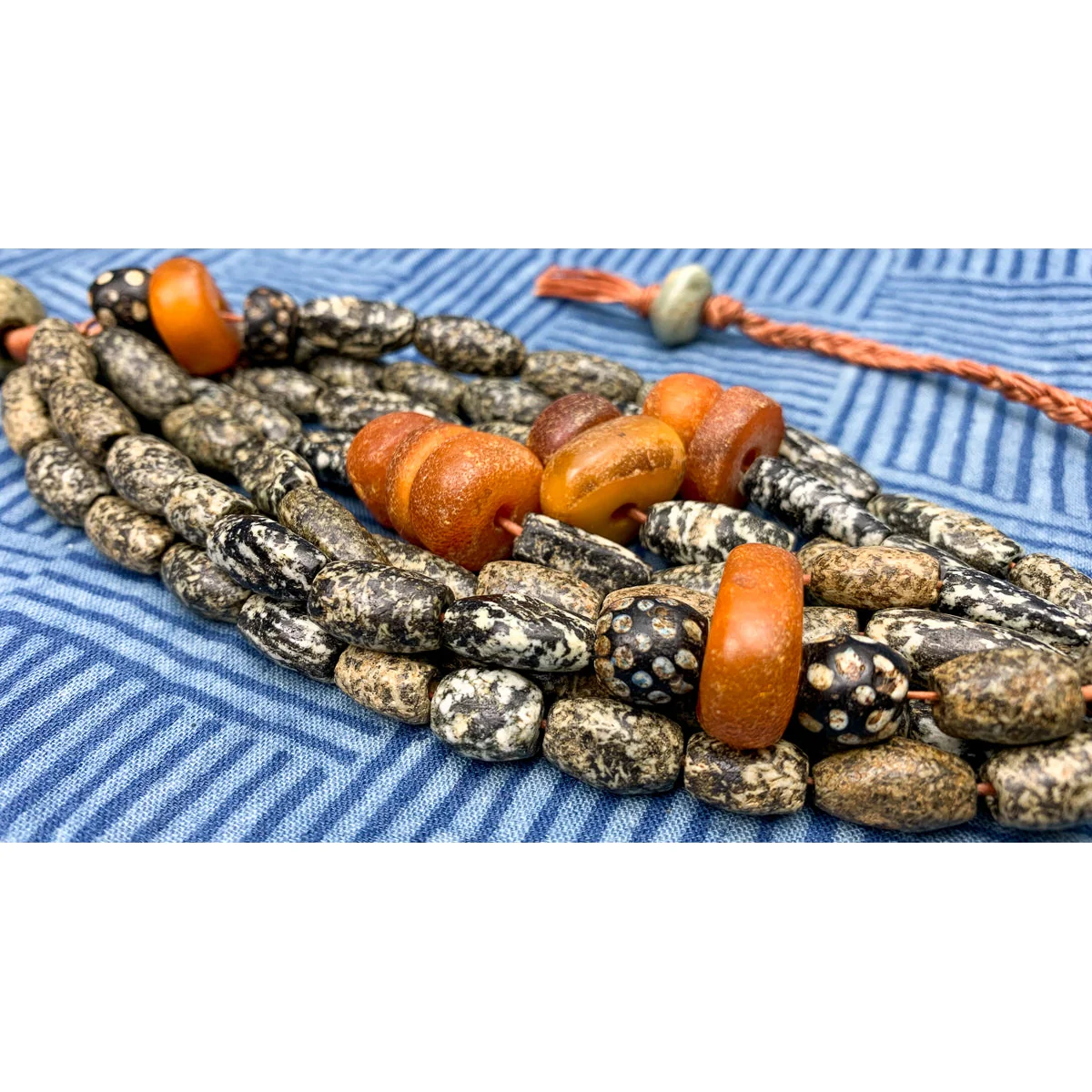 Dogon Gneiss/ Granite with Fulani Dowry Amber 8 Strand Bracelet - Image 4