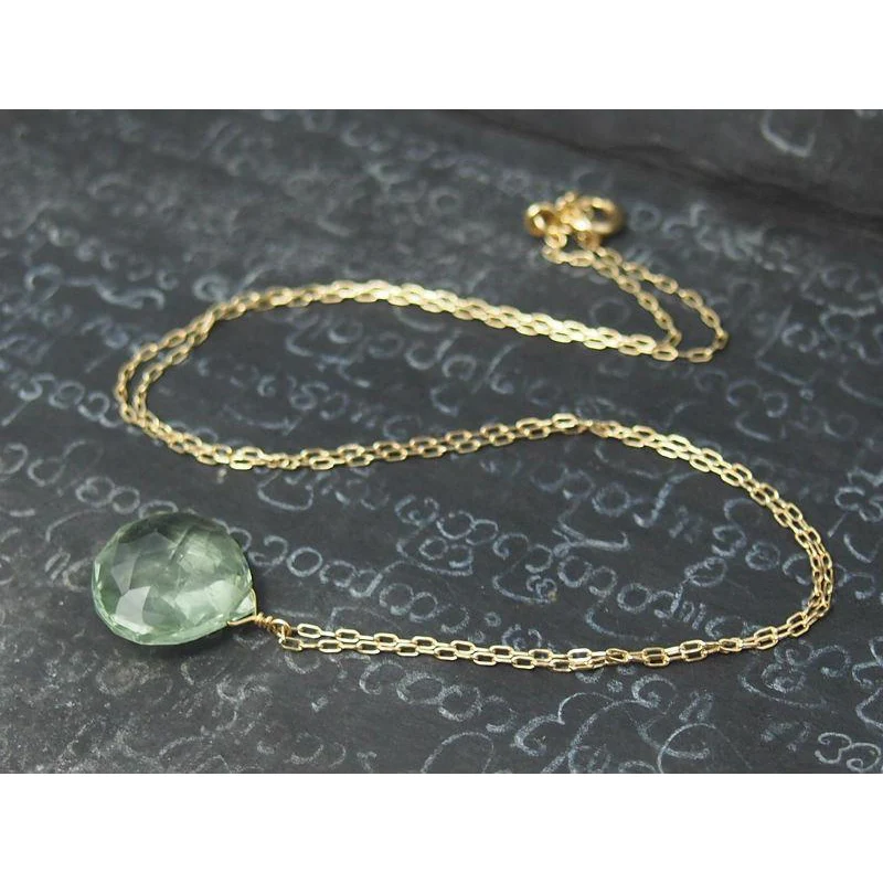 Green Amethyst Necklace On Gold Filled Chain With Gold Filled Spring Clasp - Image 2