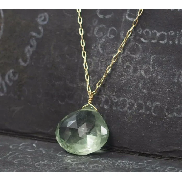 Green Amethyst Necklace On Gold Filled Chain With Gold Filled Spring Clasp - Image 3
