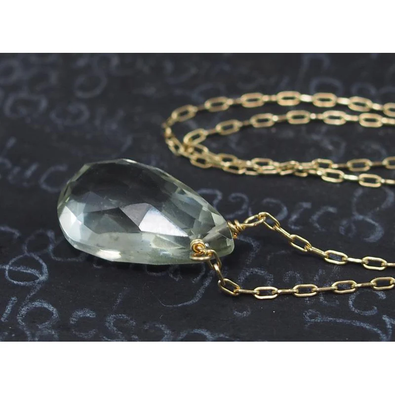 Green Amethyst Necklace On Gold Filled Chain With Gold Filled Trigger Clasp - Image 2