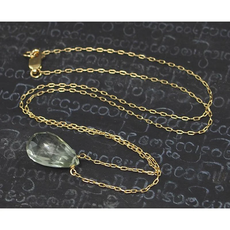 Green Amethyst Necklace On Gold Filled Chain With Gold Filled Trigger Clasp - Image 3