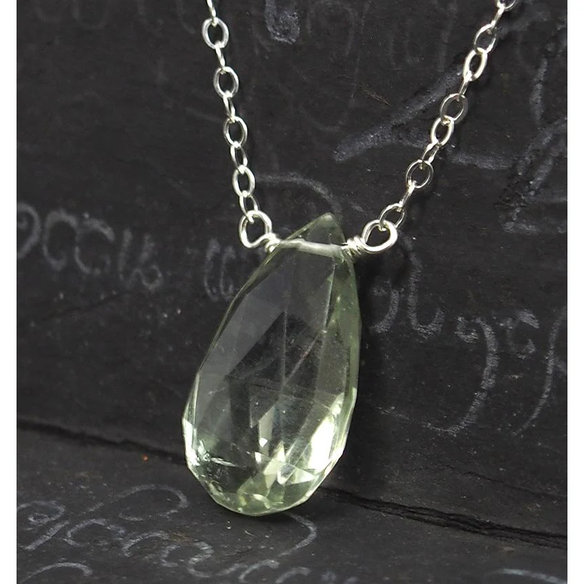 Green Amethyst Necklace On Sterling Silver Chain With Sterling Silver Trigger Clasp - Image 2