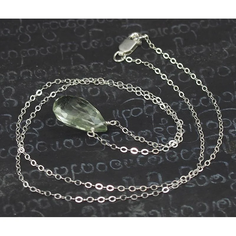 Green Amethyst Necklace On Sterling Silver Chain With Sterling Silver Trigger Clasp - Image 3