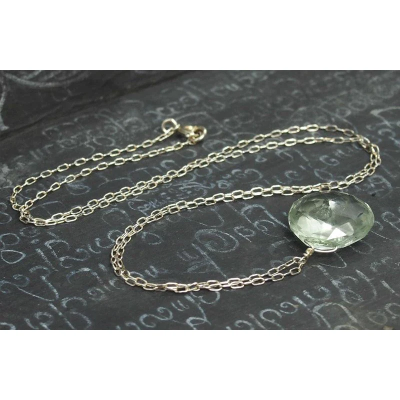 Green Amethyst On Sterling Silver Chain With Sterling Silver Spring Clasp - Image 2
