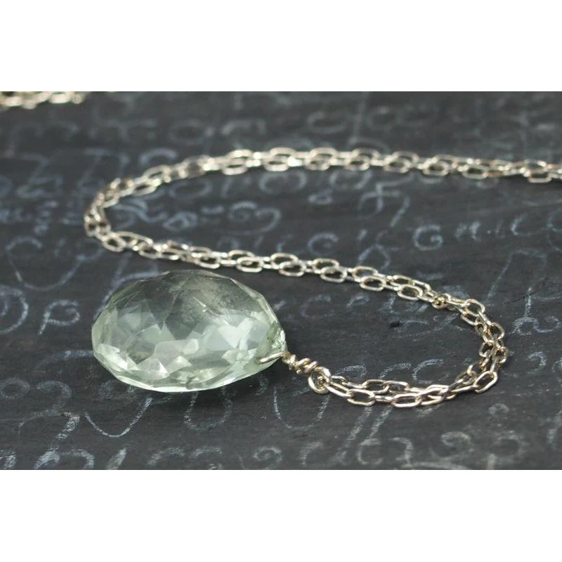 Green Amethyst On Sterling Silver Chain With Sterling Silver Spring Clasp - Image 3
