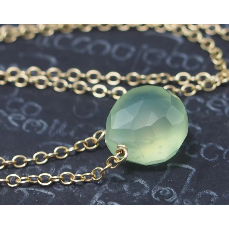 Green Apple Chalcedony Necklace On Gold Filled Chain With Gold Filled Lobster Claw Clasp - Image 2