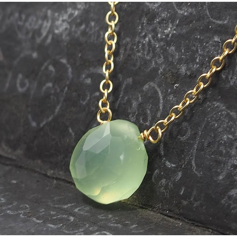 Green Apple Chalcedony Necklace On Gold Filled Chain With Gold Filled Lobster Claw Clasp - Image 3