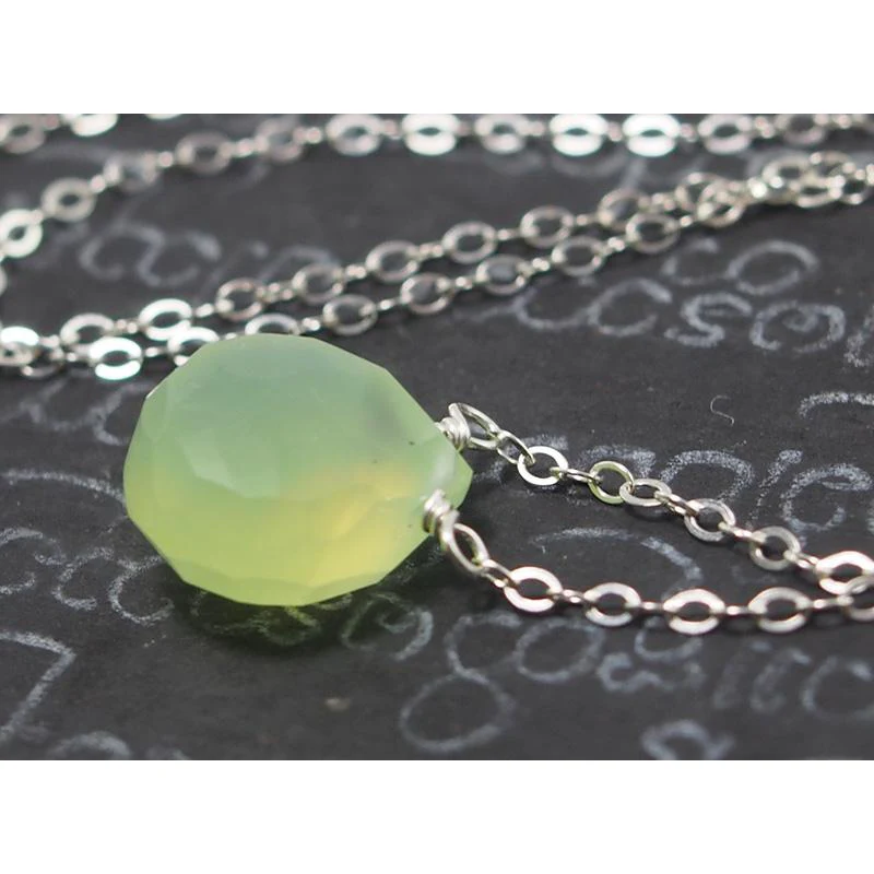 Green Apple Chalcedony Necklace On Sterling Silver Chain With Sterling Silver Lobster Claw Clasp - Image 2