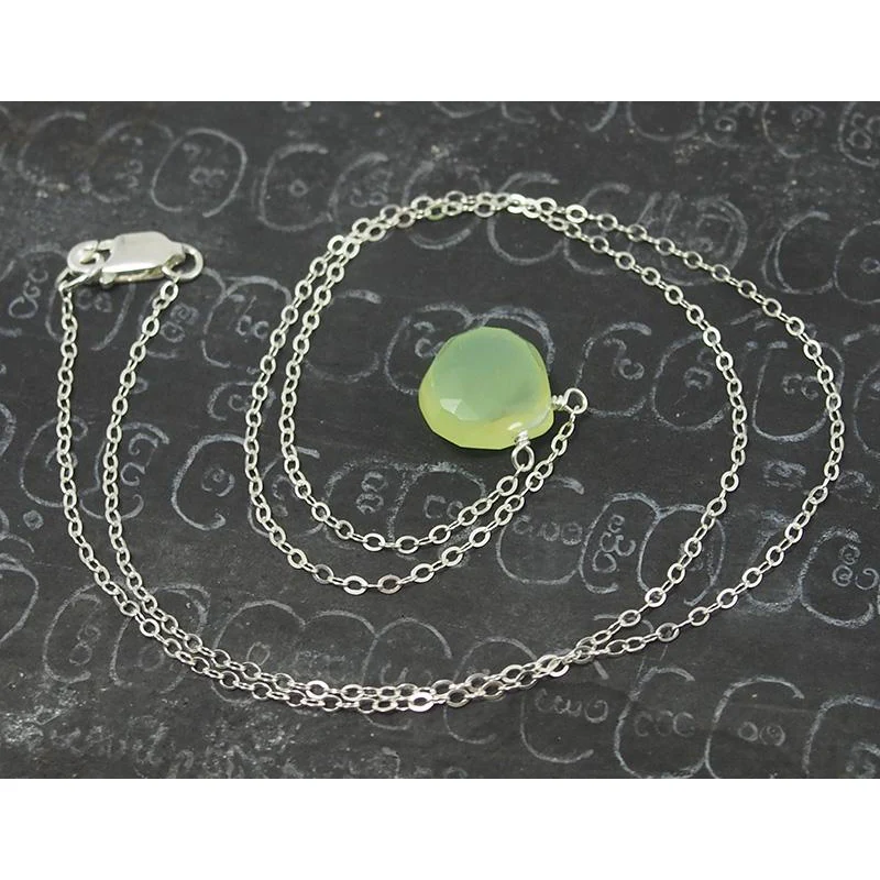Green Apple Chalcedony Necklace On Sterling Silver Chain With Sterling Silver Lobster Claw Clasp - Image 3
