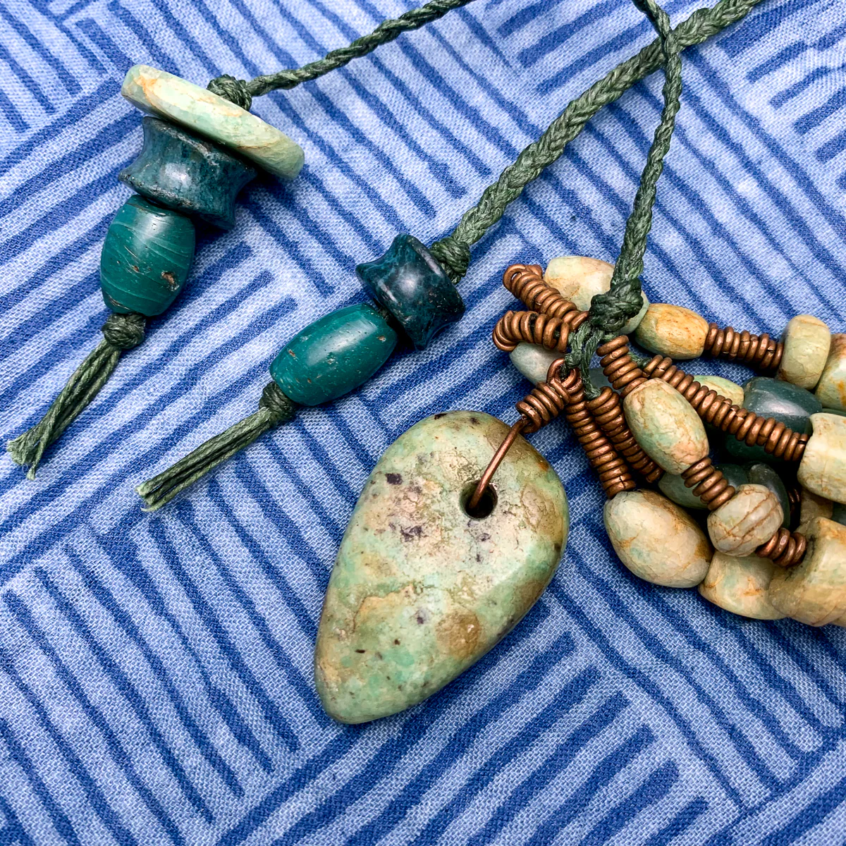Amazonite and Serpentine Heirloom 12th-15th Century Bead Multi Strand Bracelet - Image 2