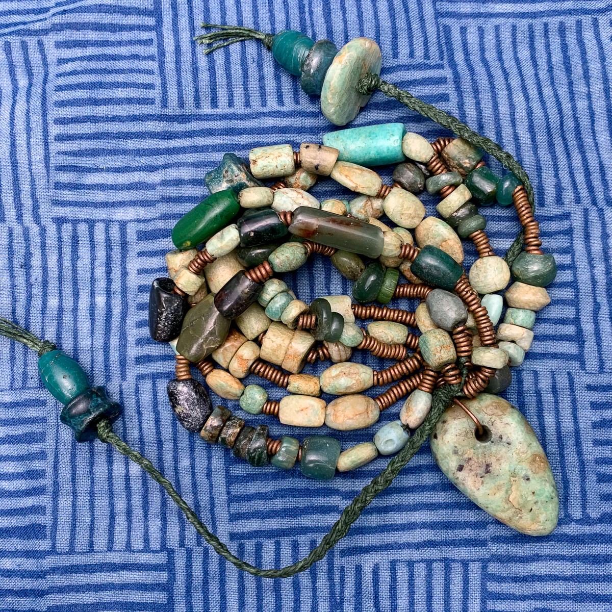 Amazonite and Serpentine Heirloom 12th-15th Century Bead Multi Strand Bracelet - Image 3