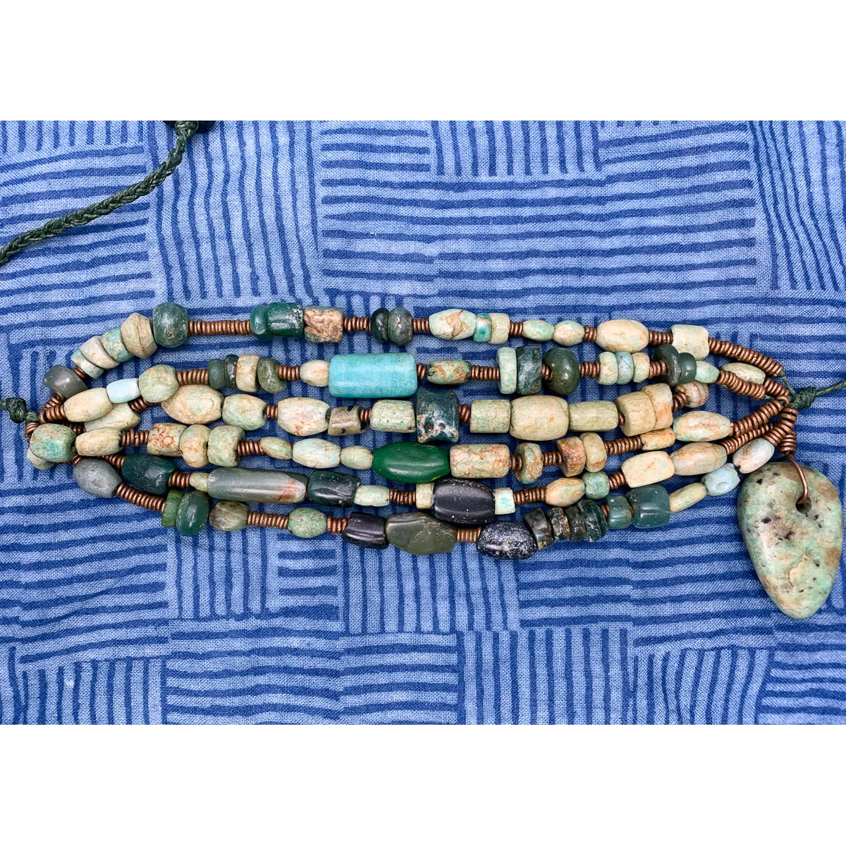 Amazonite and Serpentine Heirloom 12th-15th Century Bead Multi Strand Bracelet - Image 4