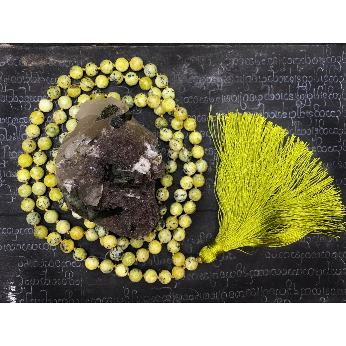 Green Serpentine 9mm Knotted Mala with Silk Tassel #113 - Image 4