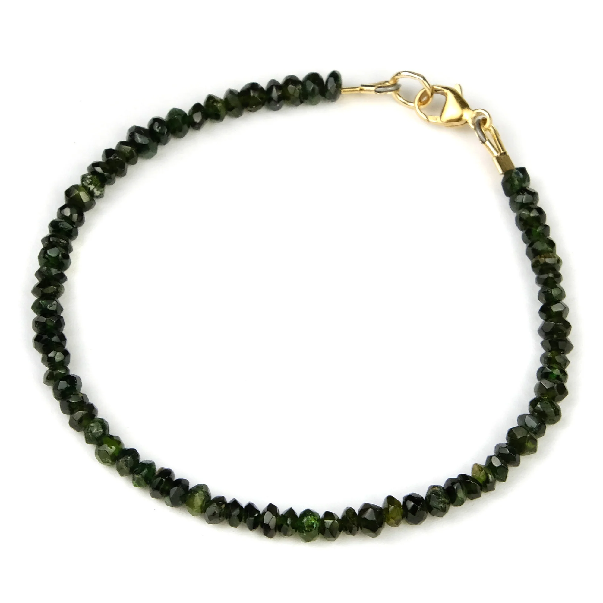Green Tourmaline 3mm Faceted Rondelles Bracelet with Gold Filled Trigger Clasp - Image 2