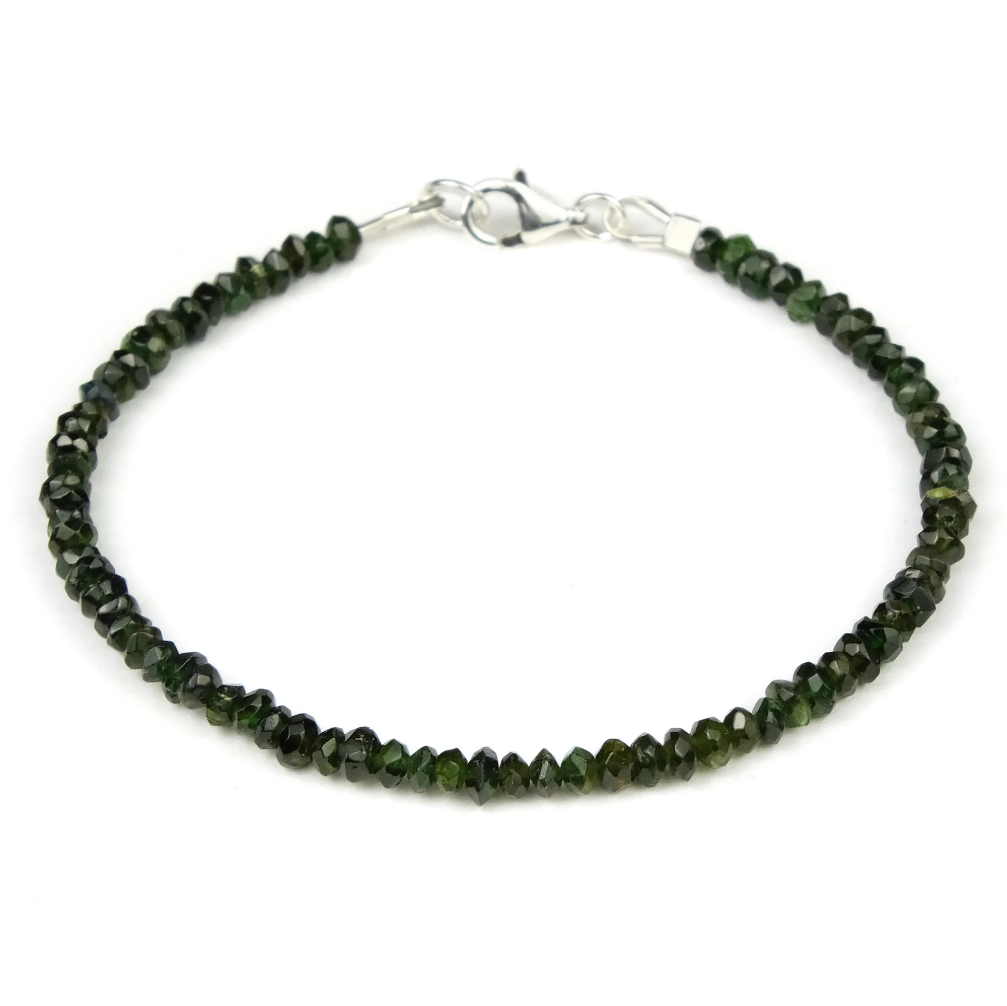 Green Tourmaline 3mm Faceted Rondells Bracelet with Sterling Silver Trigger Clasp - Image 2
