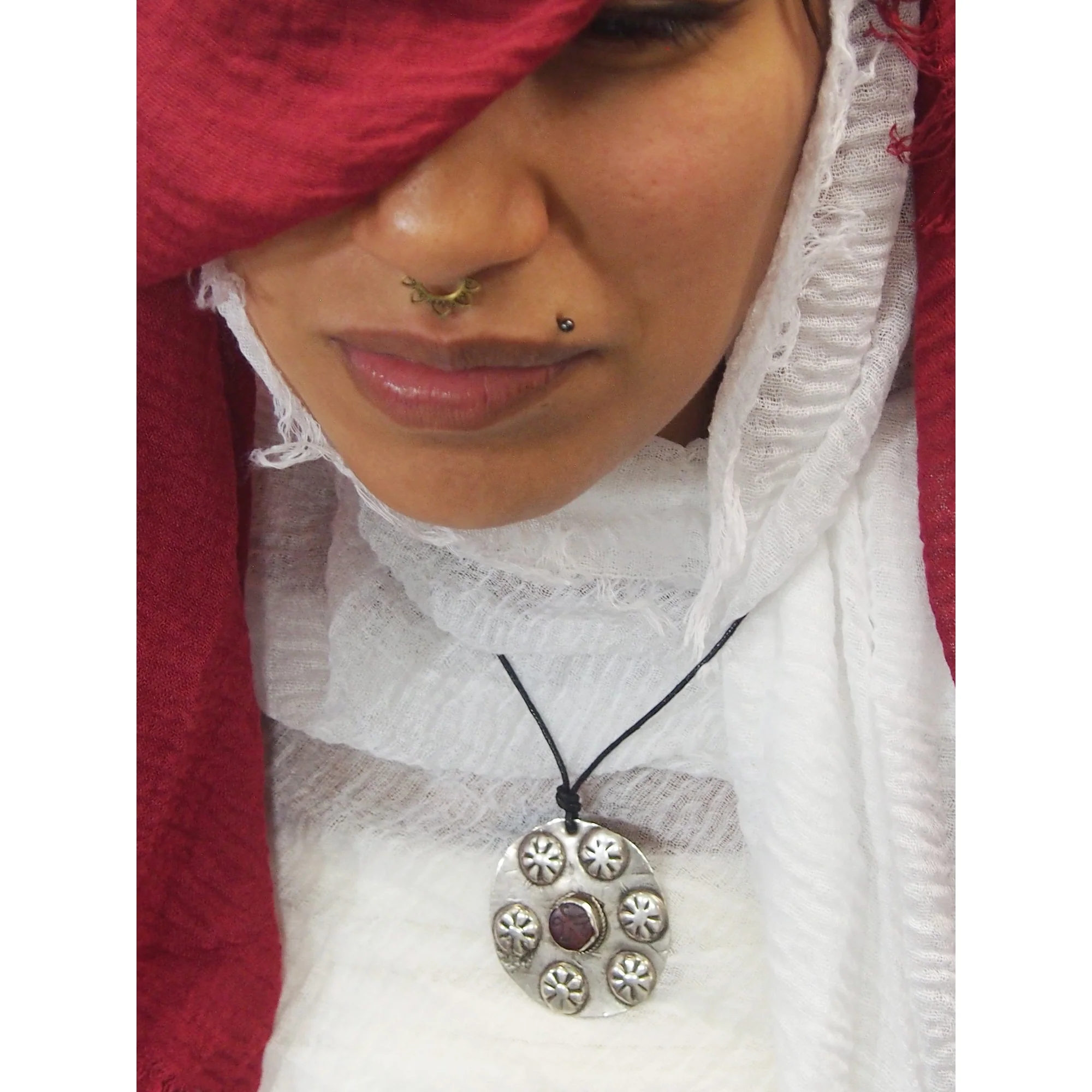 Turkmen Hadj Bead Silver Moon Pendant ca. 1950 - Image 3