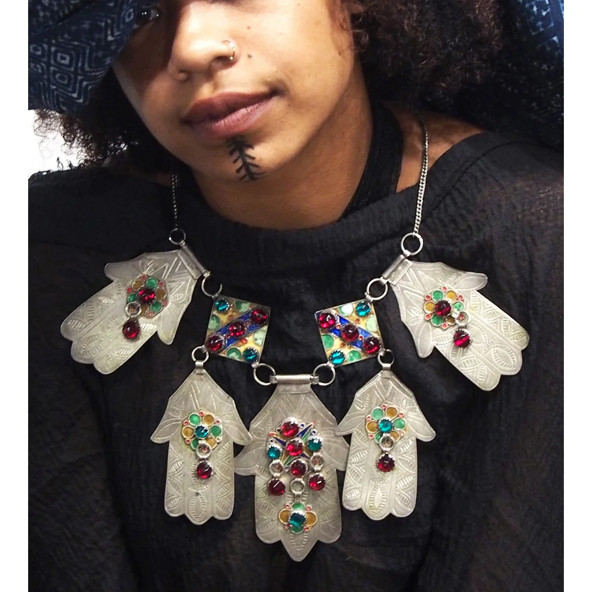 Hamsa Heirloom Grande Necklace From Tiznit, Morocco - Image 3