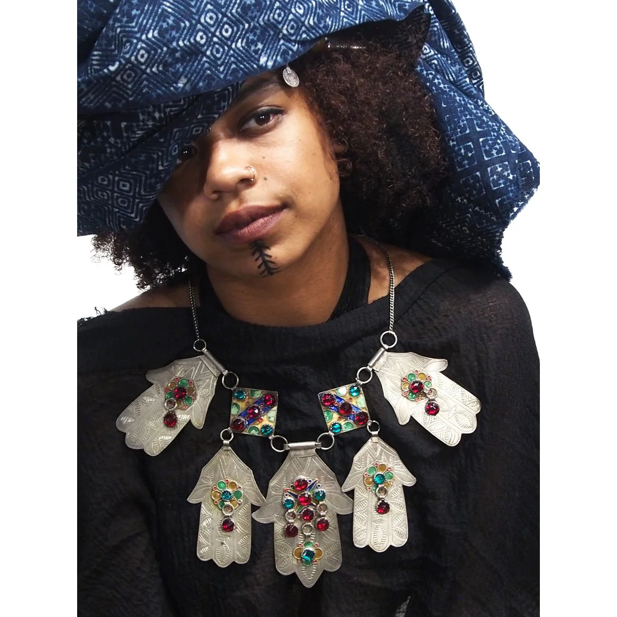 Hamsa Heirloom Grande Necklace From Tiznit, Morocco - Image 4