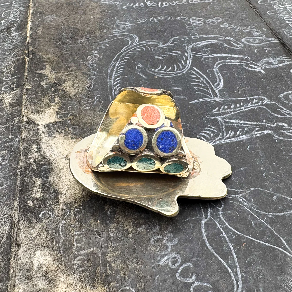 Hamsa Inlaid White Brass Adjustable Ring (A) - Image 4
