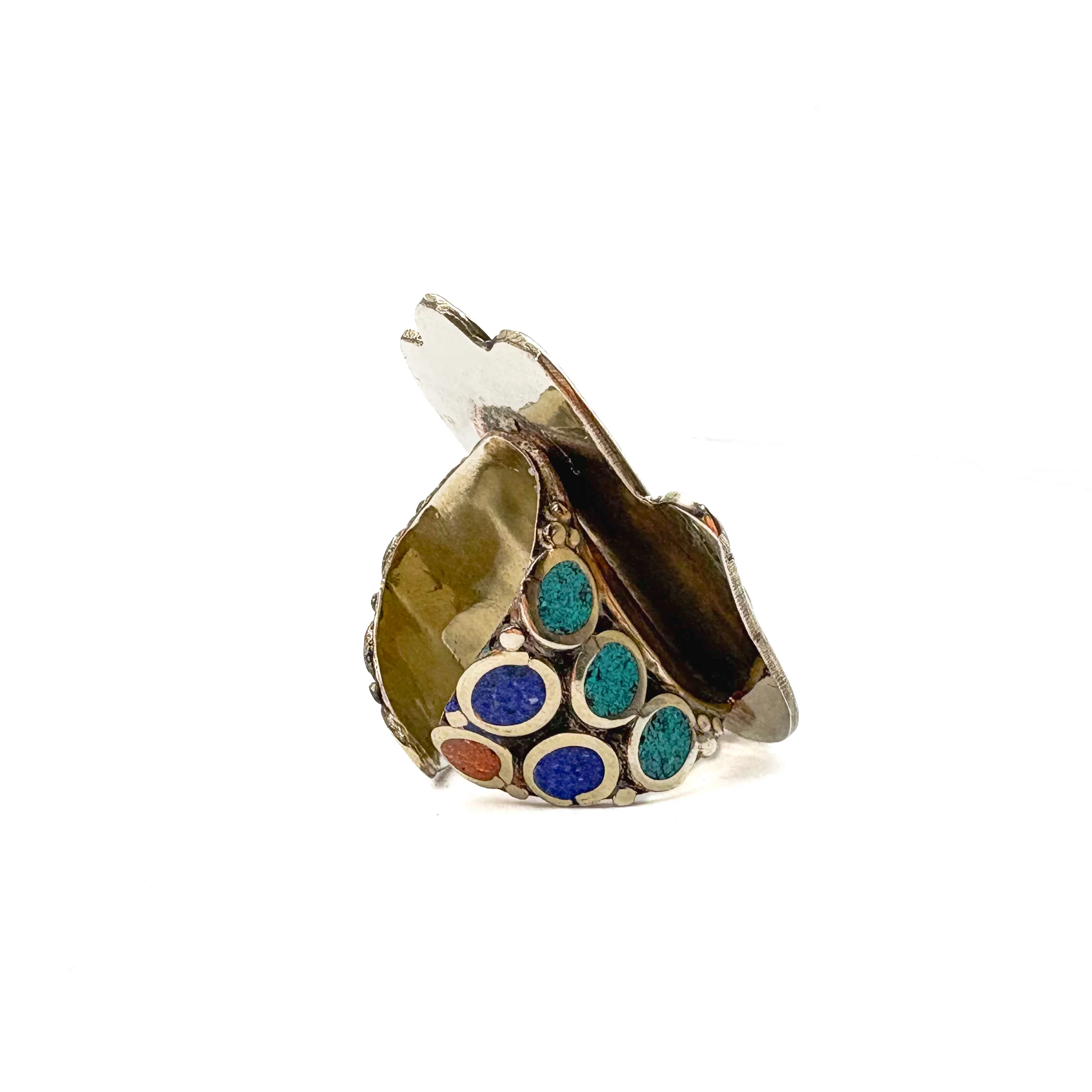 Hamsa Inlaid White Brass Adjustable Ring (A) - Image 6