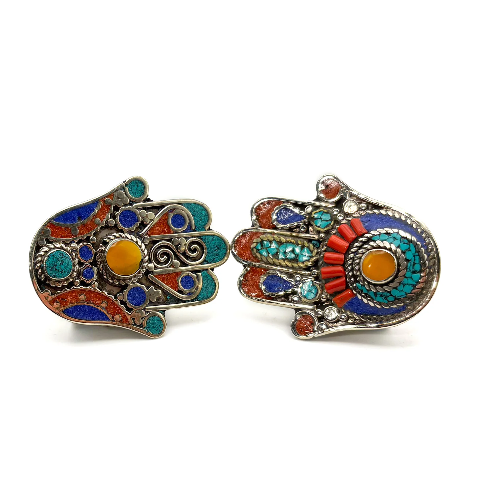 Hamsa Inlaid White Brass Adjustable Ring (A) - Image 7