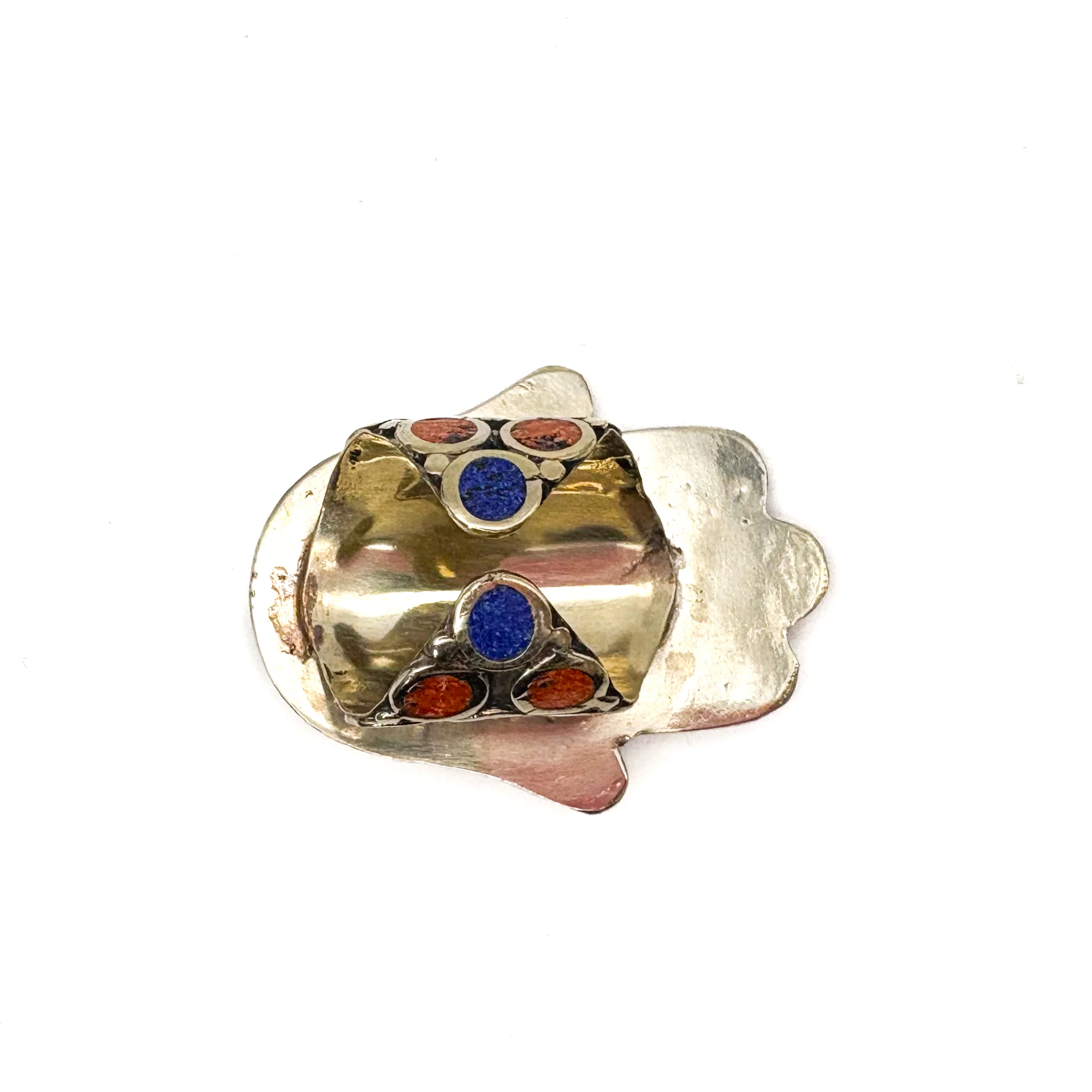 Hamsa Inlaid White Brass Adjustable Ring (B) - Image 10