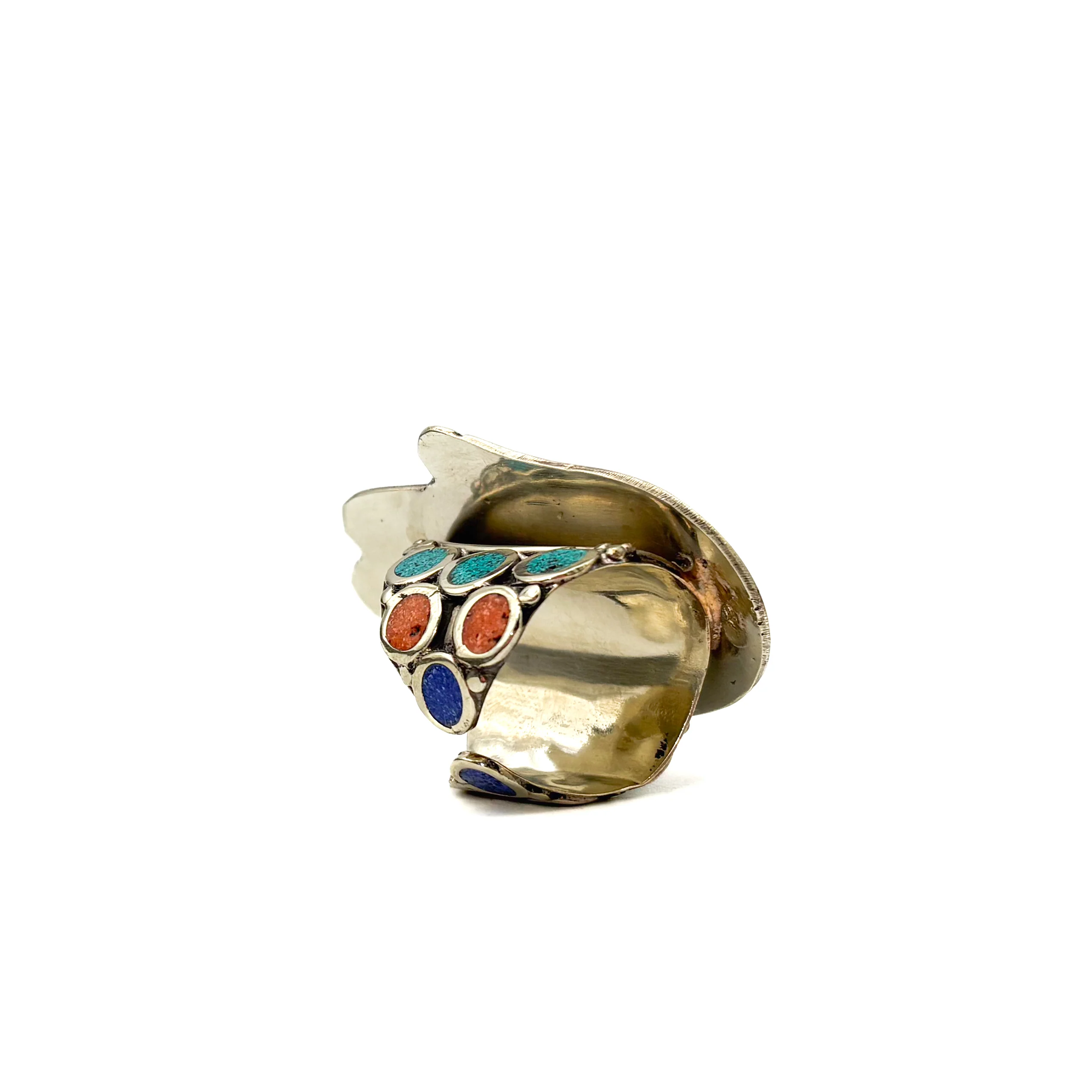 Hamsa Inlaid White Brass Adjustable Ring (B) - Image 11