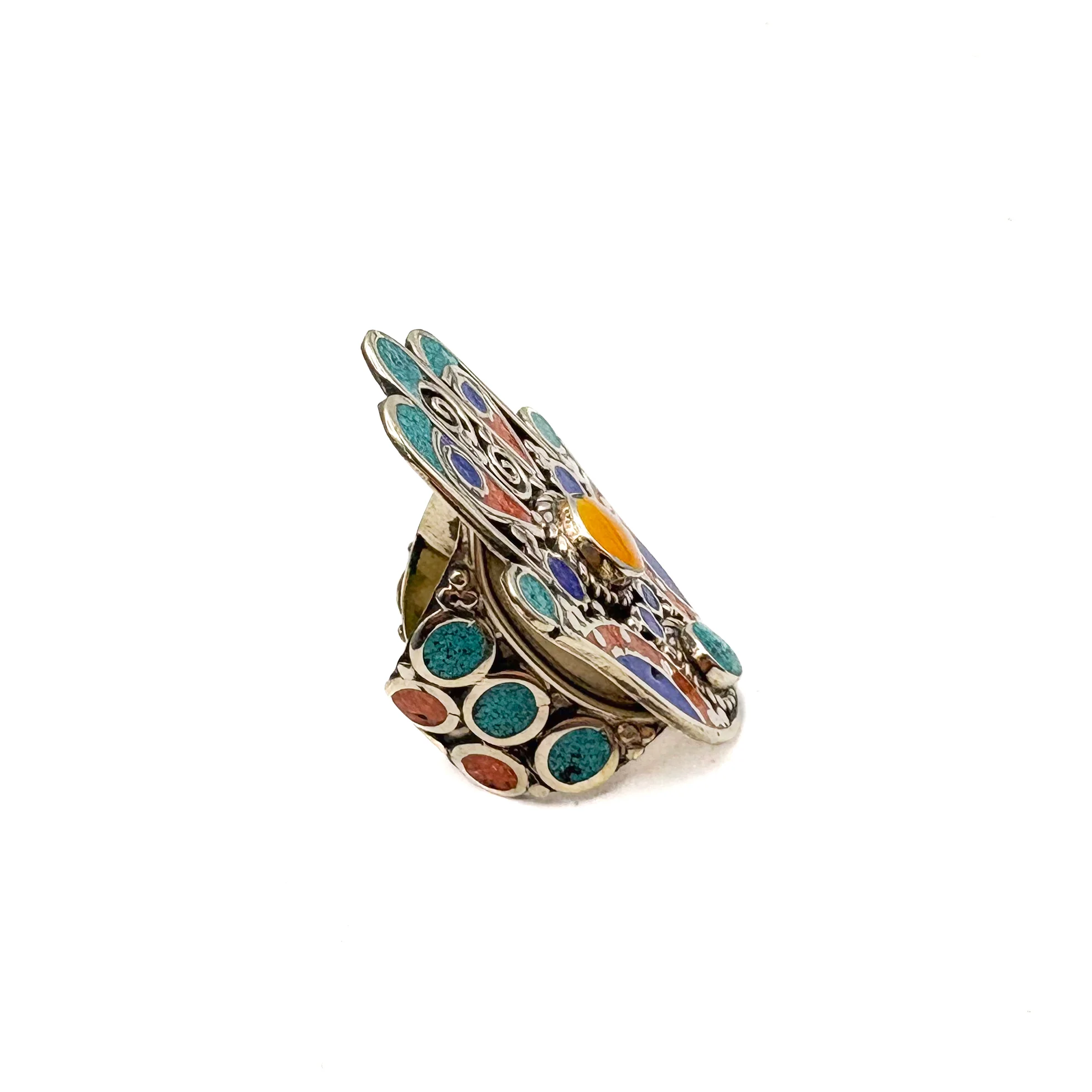 Hamsa Inlaid White Brass Adjustable Ring (B) - Image 8