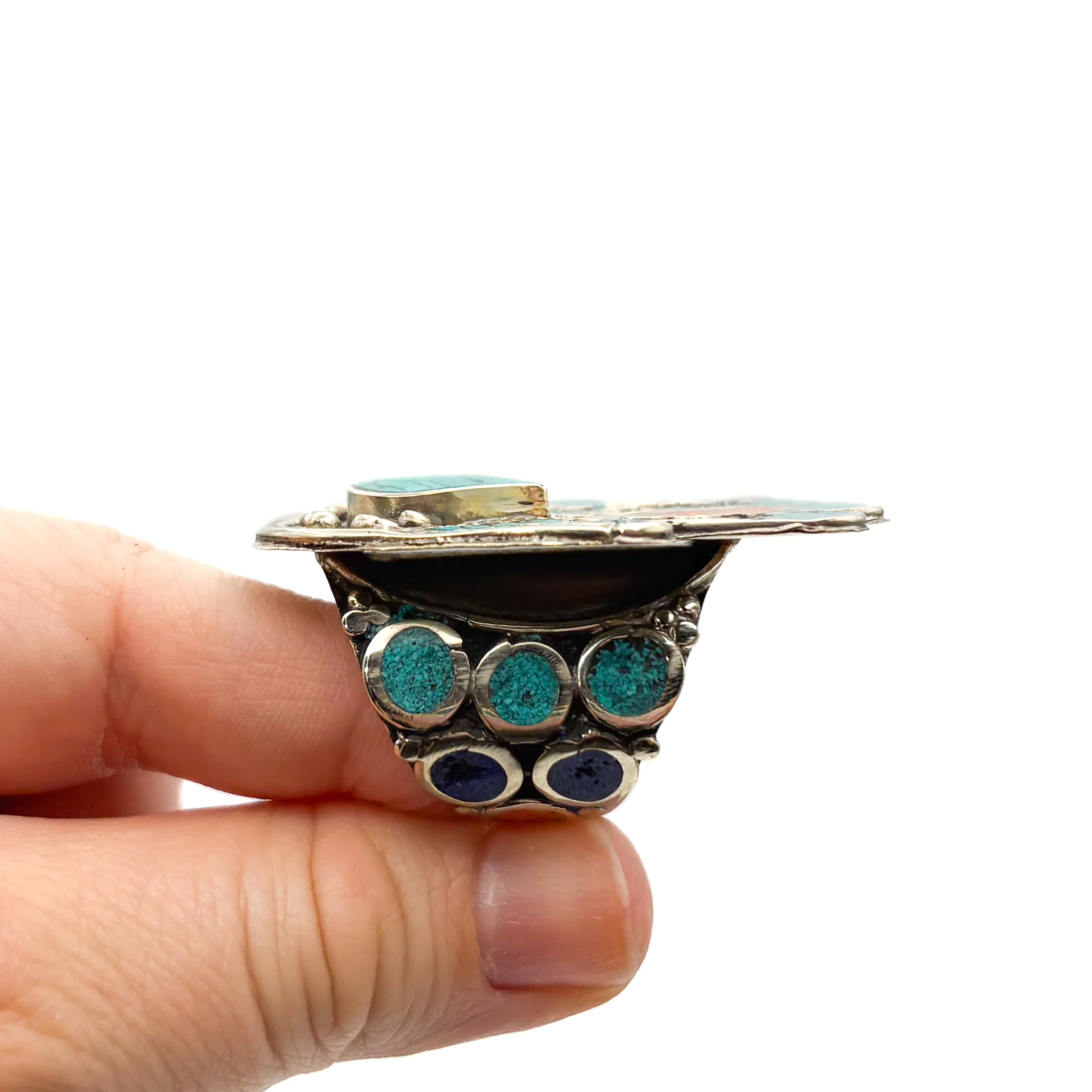 Hamsa Inlaid White Brass Adjustable Ring (C) - Image 8